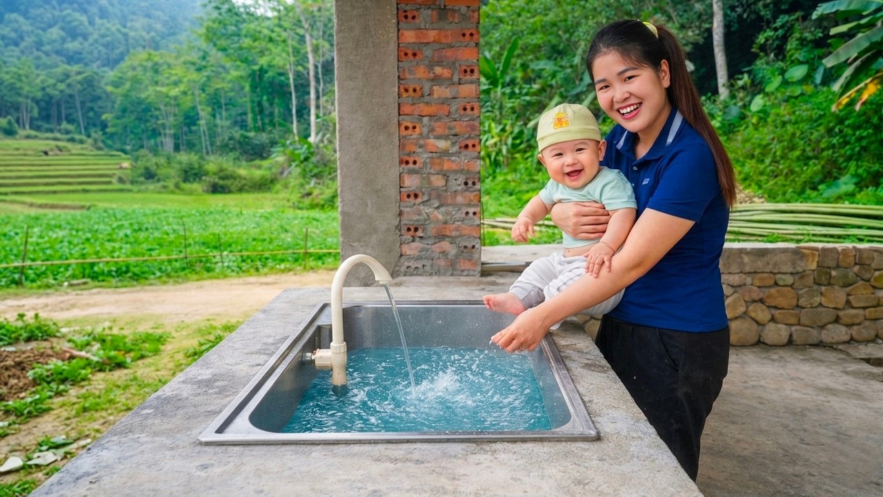 Lieu and her young son installed a sink and cooked together &ndash; Simple happiness.