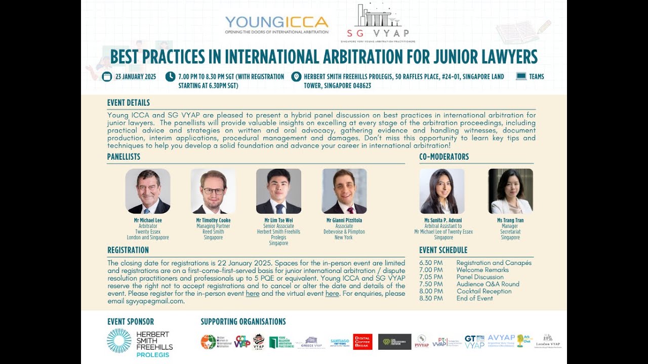 Young ICCA-SG VYAP Event on Best Practices in International Arbitration for Junior Lawyers