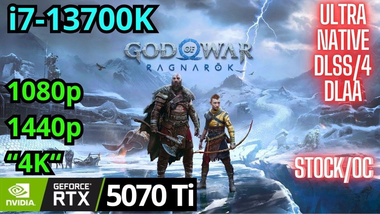 Тест производительности God of War Ragnarok на RTX 5070 Ti + i7-13700K в разрешениях 1080p, 1440p...