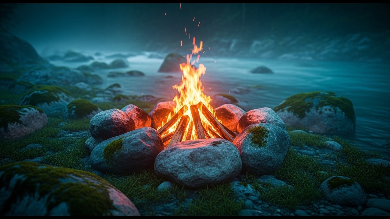 River and Campfire in the Wilderness 🔥 Calm Night Atmosphere