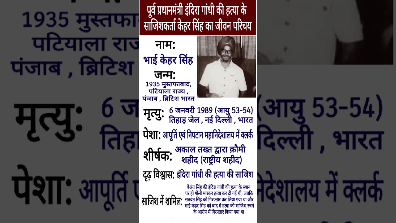 पूर्व प्रधानमंत्री इंदिरा गांधी की हत्या के साजिशकर्ता केहर सिंह का जीवन परिचय