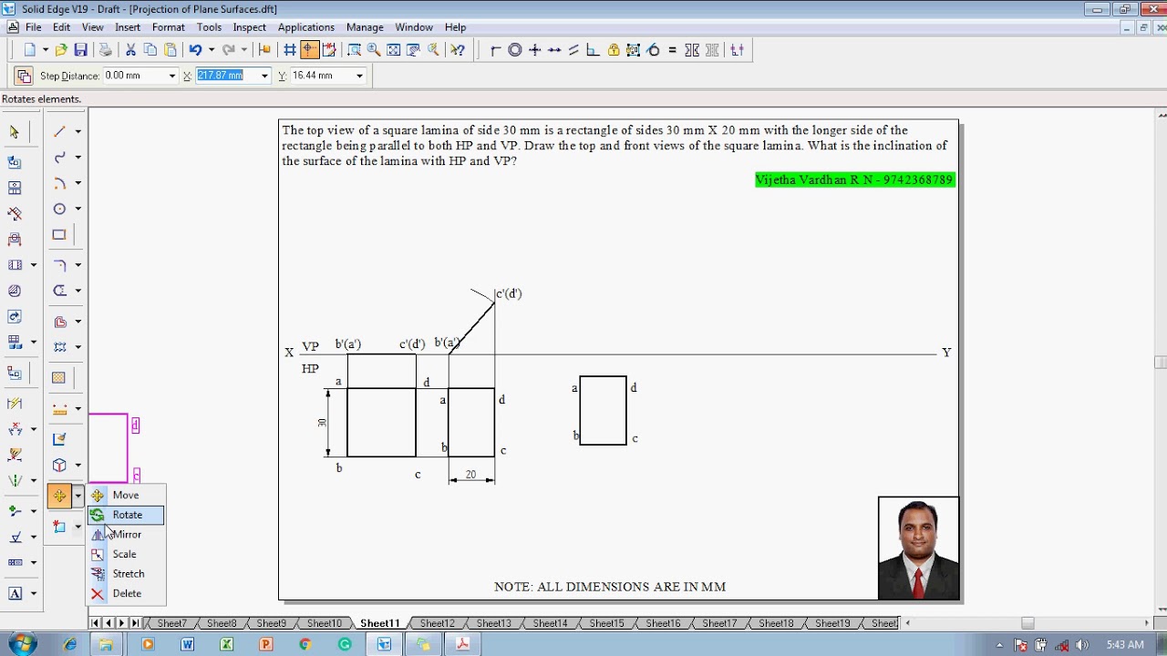 Example 11 on Projection of Plane Surfaces