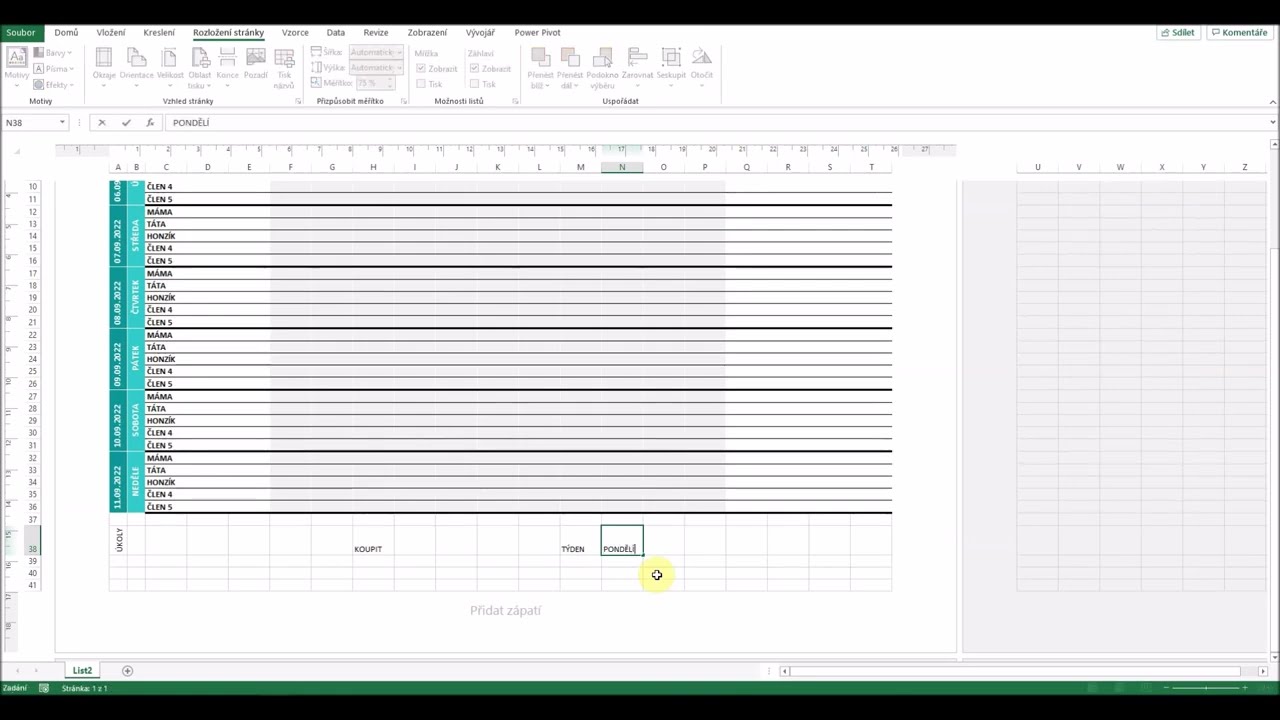 Excel hrou - Nekonečný týdenní plánovač