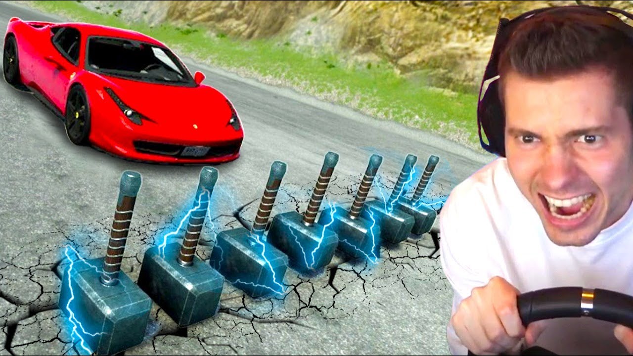 DESCI uma ladeira e bati no MARTELO DO THOR! - BeamNG Drive (SEM FREIO)