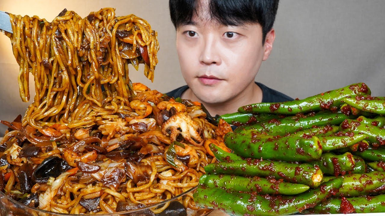 해물쟁반짜장 🔥🔥지옥땡초김치 먹방 Black Bean Noodles & Chili Kimchi ASMR MUKBANG REAL SOUND EATING SHOW