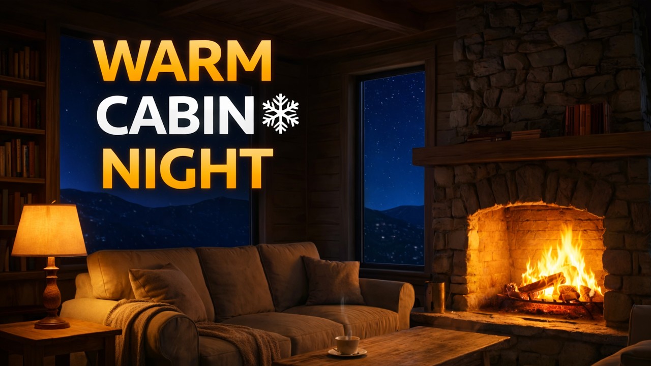 Warm Cabin Night ❄ Fireplace & Soft Piano | Relaxing Winter Ambience