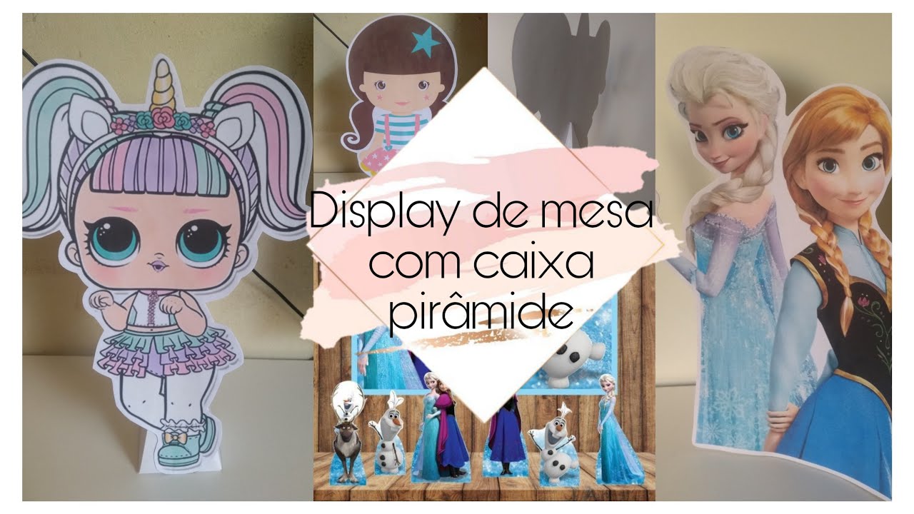 Display de mesa com caixa pirâmide e folha sulfite