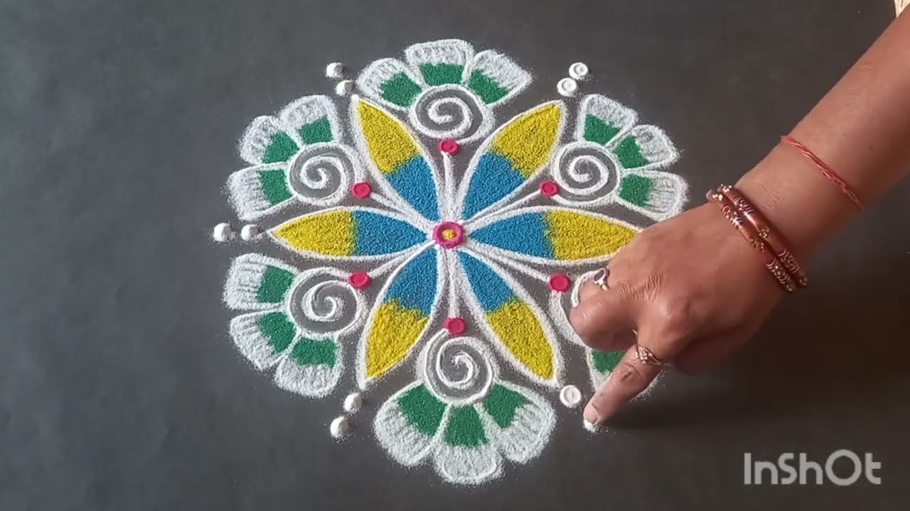 3 Beautiful simple colourful rangoli designs || Daily morning easy rangoli designs ||