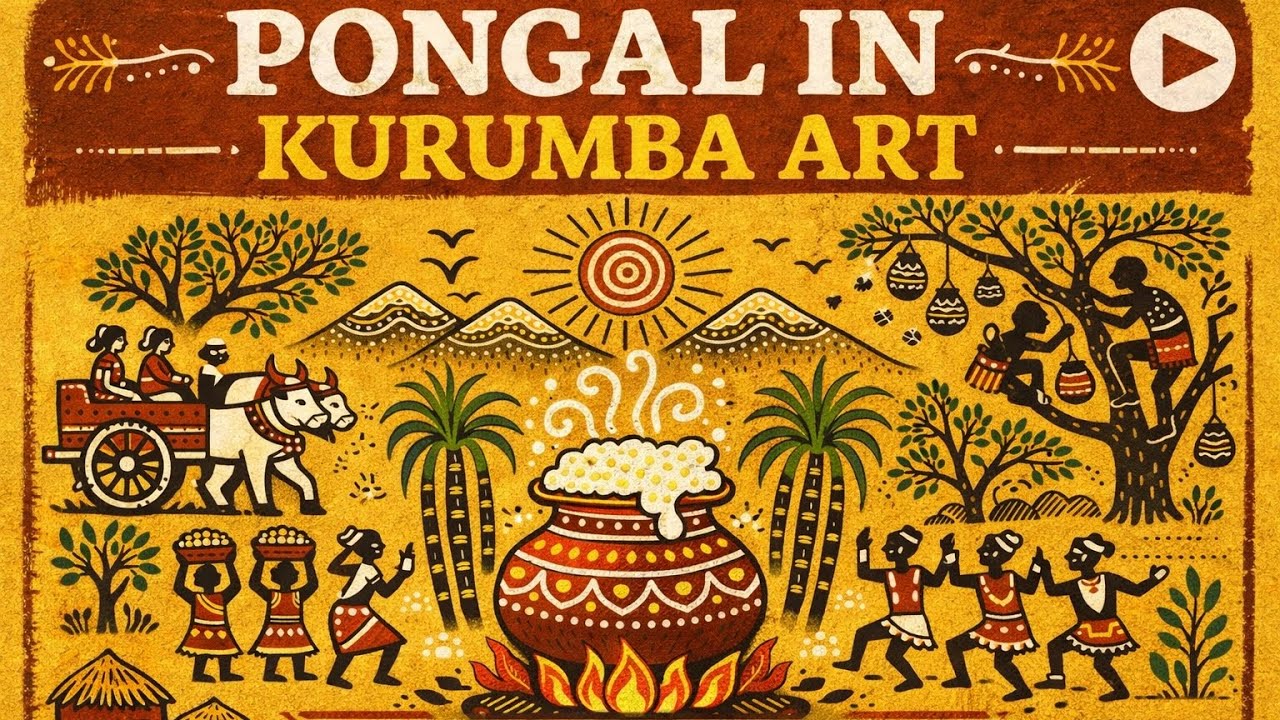 Step-by-Step Pongal Drawing in Kurumba Tribal Style | Festival Art Tutorial