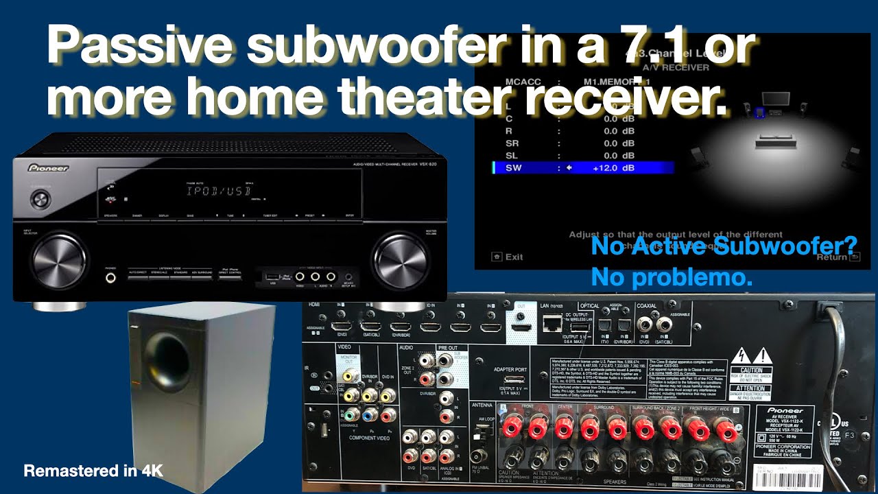 Connect Passive subwoofer (not amplified subwoofer) to an 7.1 or more home theater receiver.