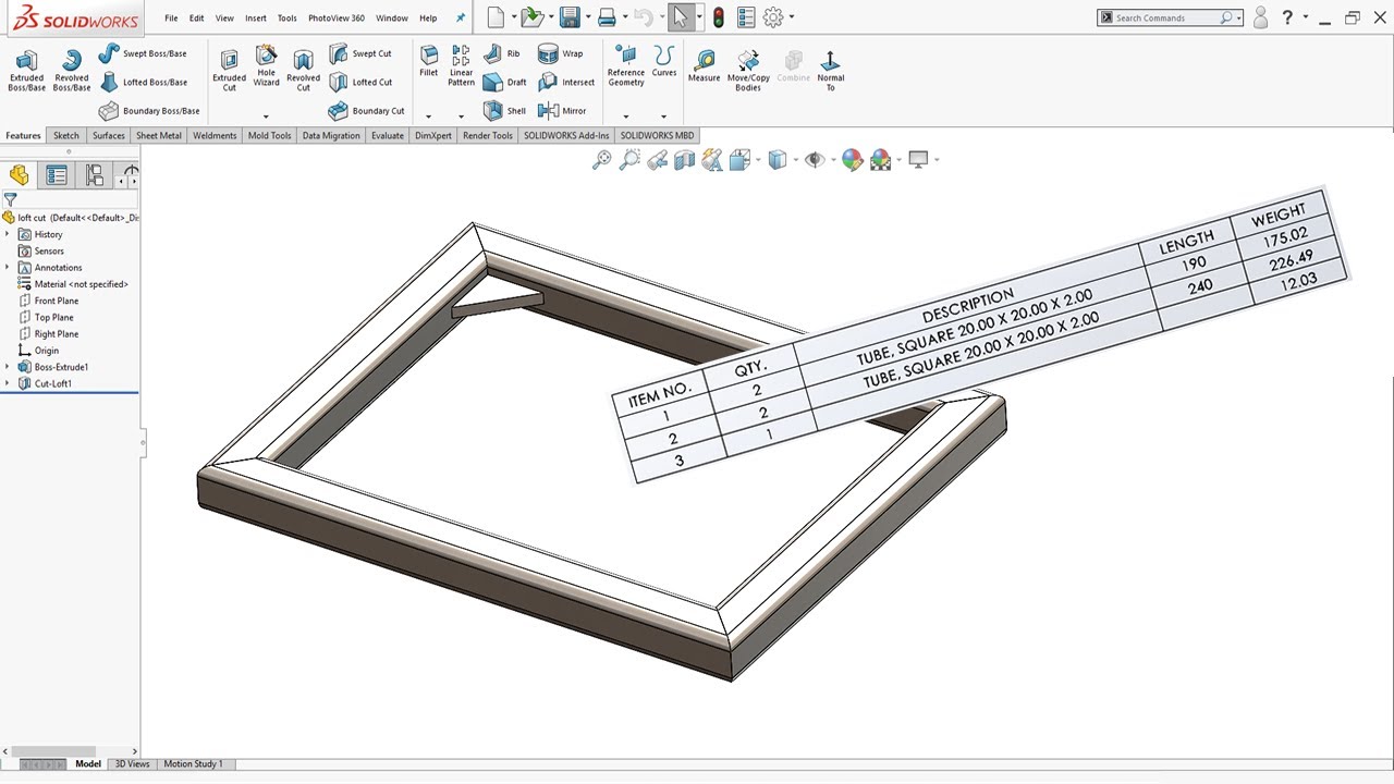 SolidWorks Tutorial | Add Length and Weight of Weldment in SolidWorks Drawing