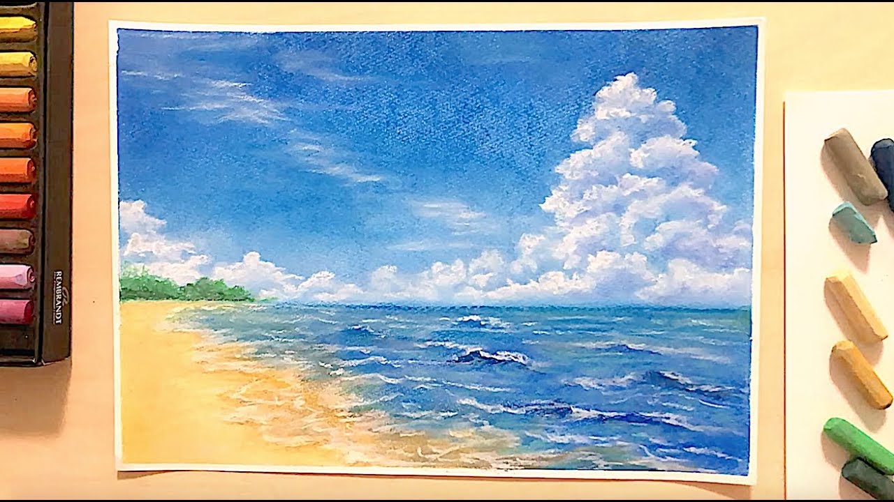 【夏アート】夏の海と波＆入道雲の描き方withパステル