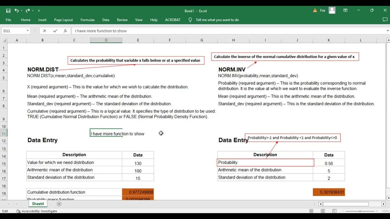 NORM.DIST - NORM.INV - NORM.S.DIST - NORM.S.INV  EXCEL STATISTICAL FUNCTION 13.0