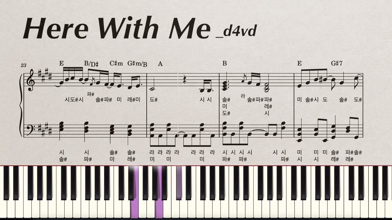 [계이름] Here With Me | d4vd | piano cover | Sheet Music