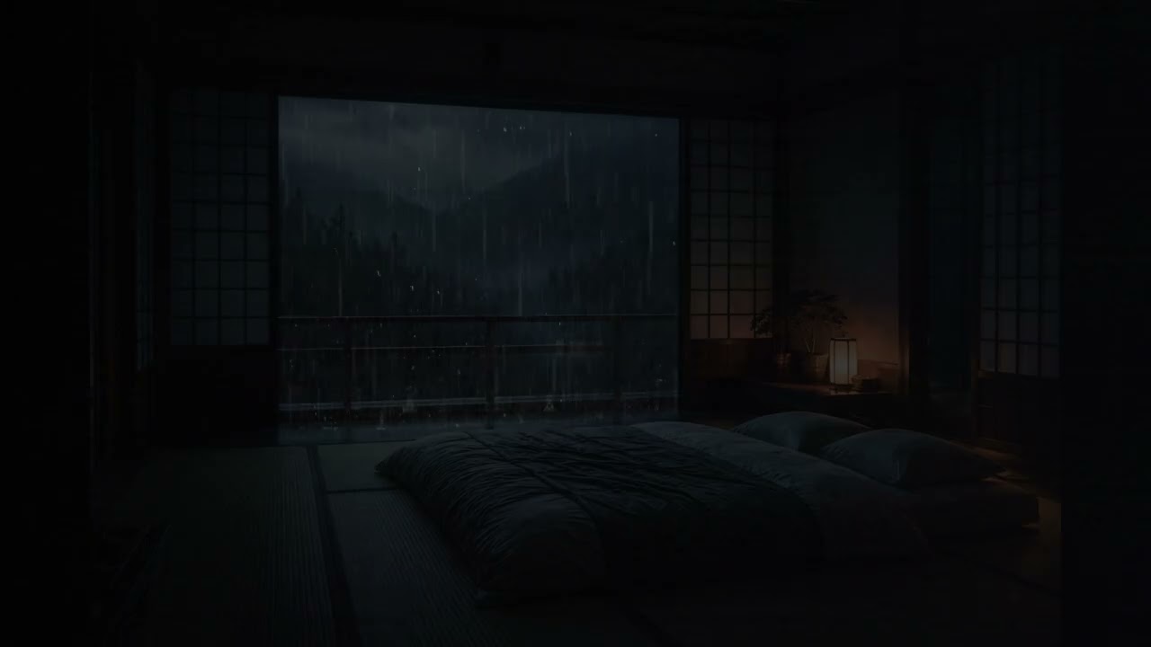 Rainfall in a Dark Bedroom | Deep Sleep & Peaceful Night Rain