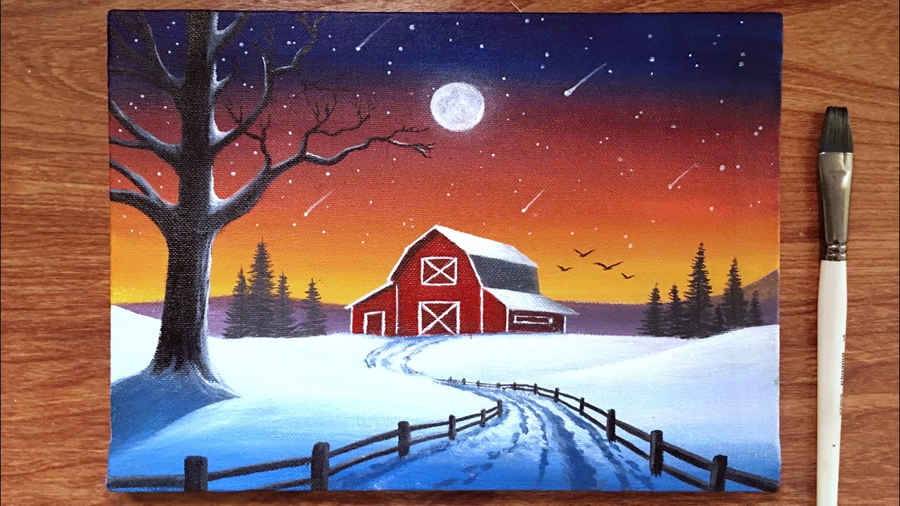 A Quiet Winter Evening Painting for beginners | Acrylic Painting Winter