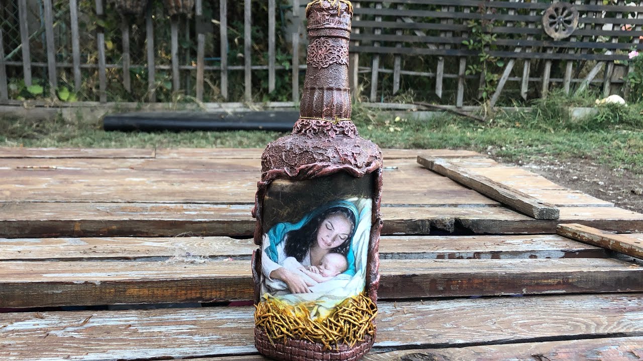 DIY: How to make Chistmas gift with decoupage Mary Magdalene icon on a whiskey bottle TUTORIAL