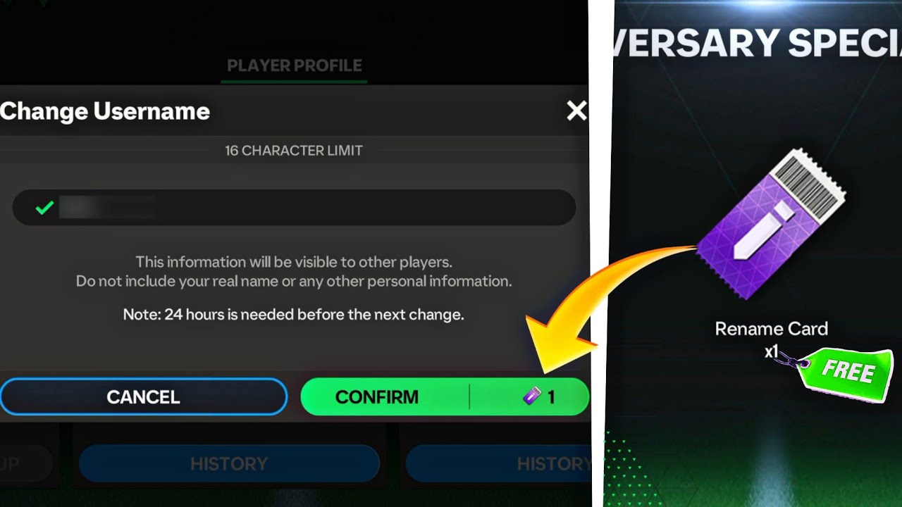 Как изменить имя в FC Mobile 🤔, как получить карту переименования в FC Mobile 🤩