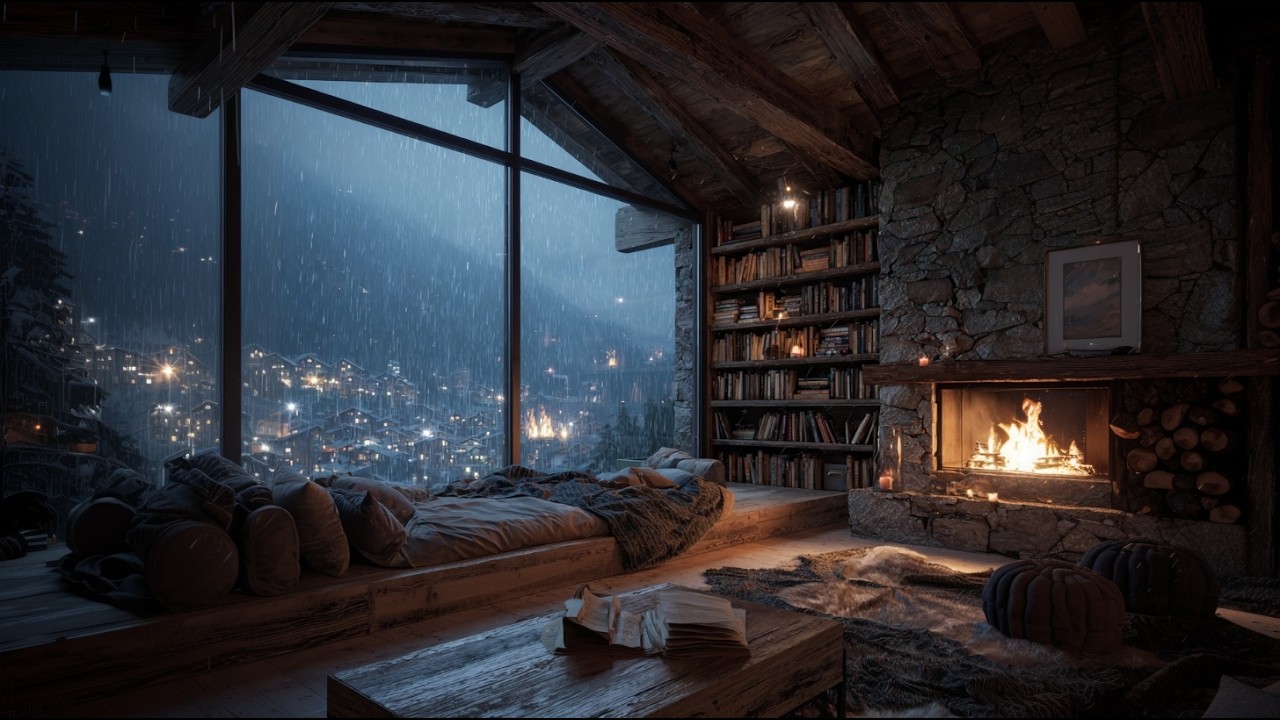 Cozy Cabin Rain + Fireplace Ambience | 8H Sleep, Relax, Study