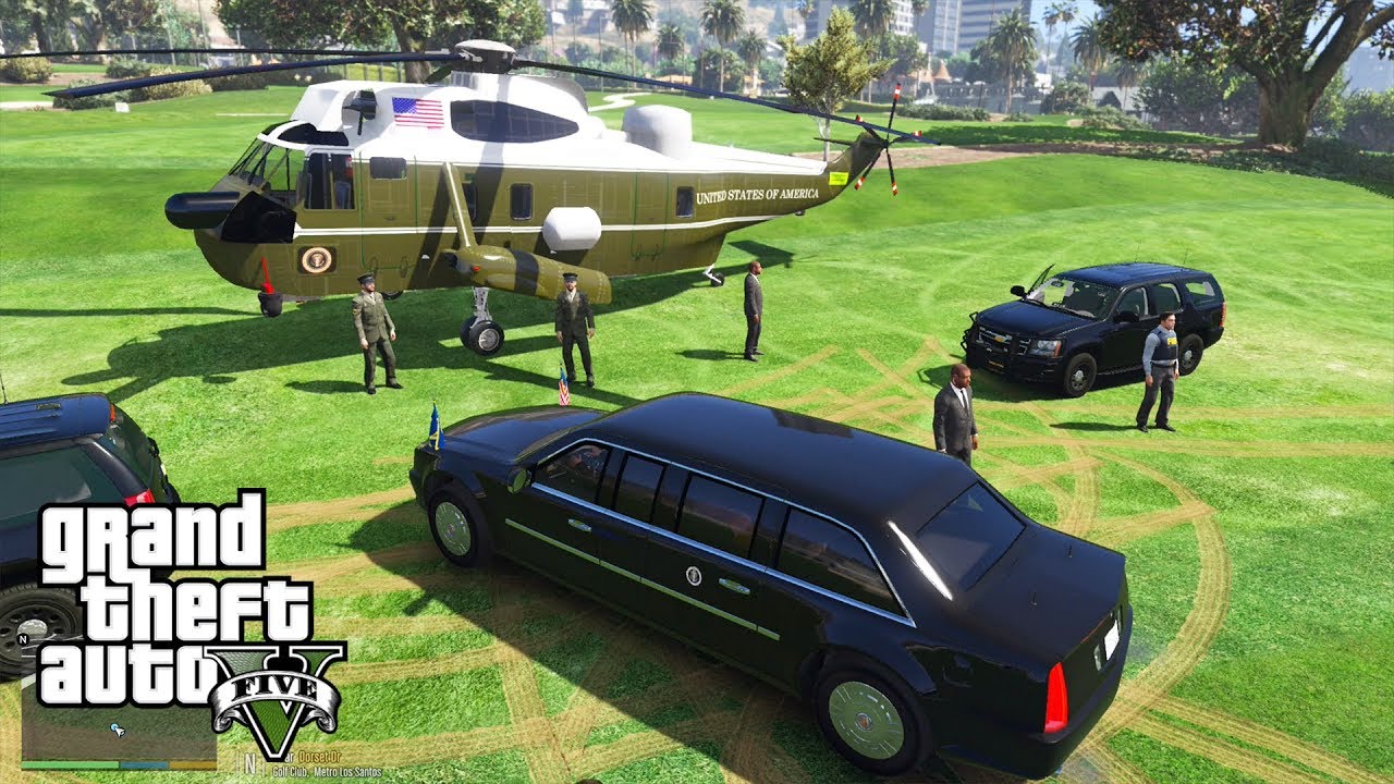 GTA 5 - SECRET SERVICE Escorts President Donald Trump (Cadillac Beast & Marine One Mods)