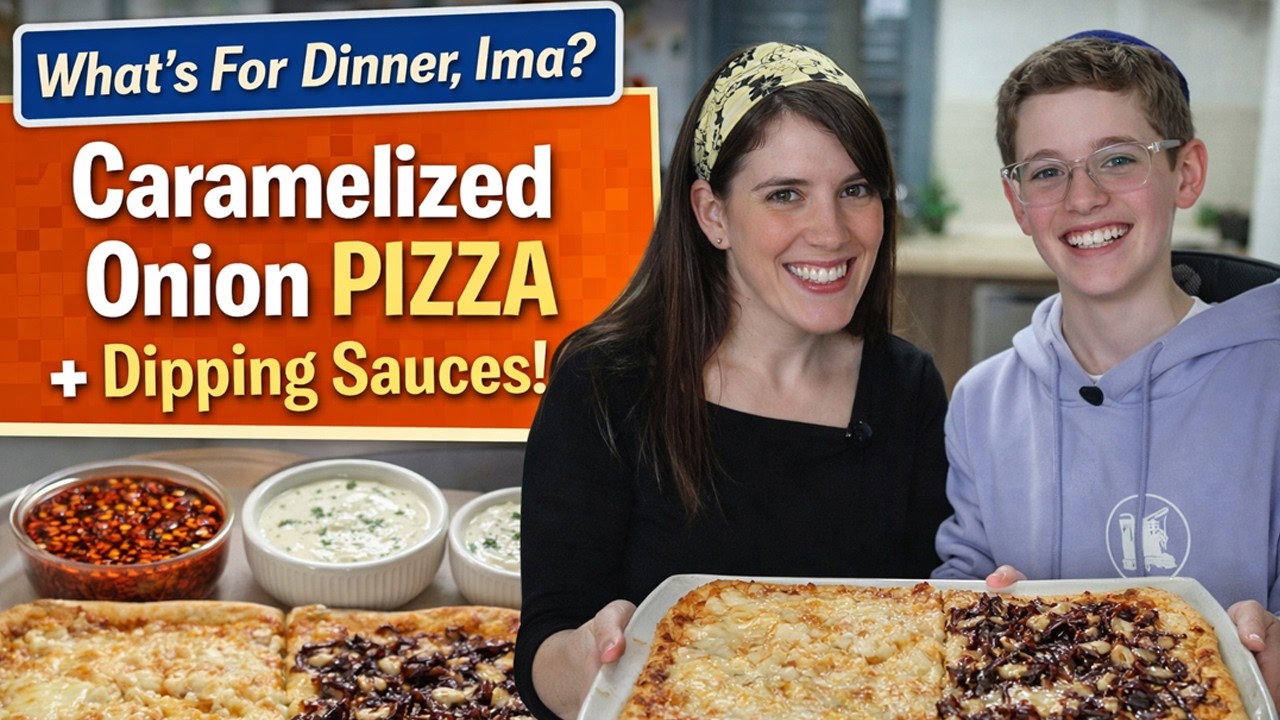 Homemade Pizza with Caramelized Onions and Dipping Sauces
