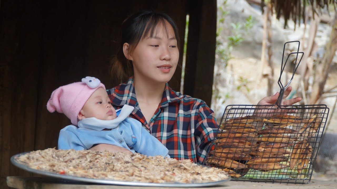 Peaceful rural life: jackfruit harvest and fish floss