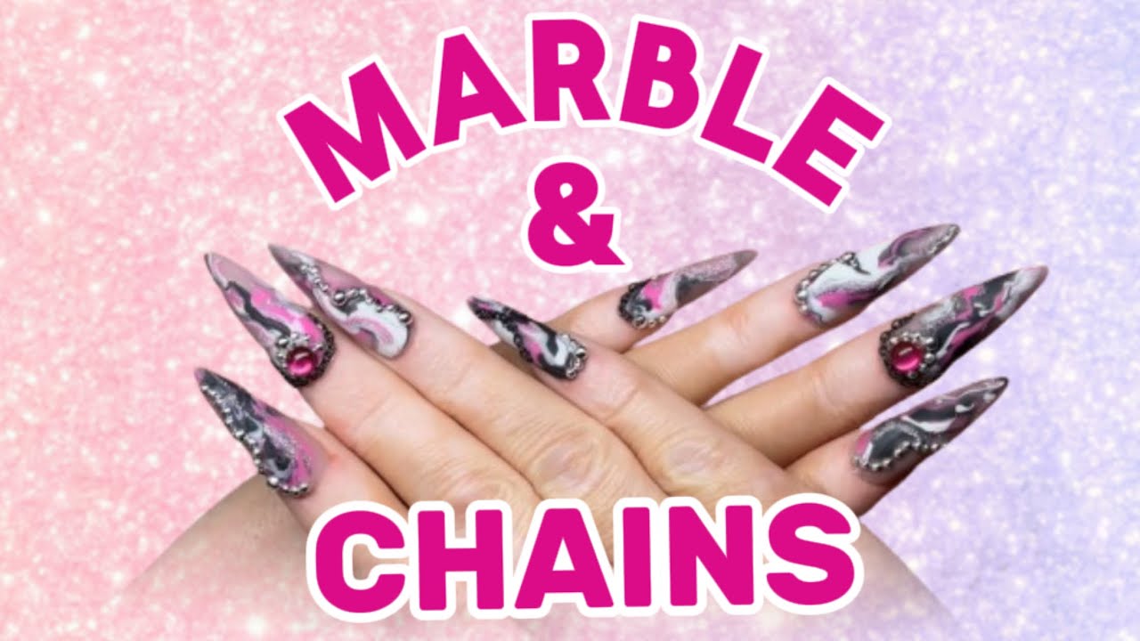 Apres Stiletto Marble Nails with Chains & Beads | Monday Monthly Mani