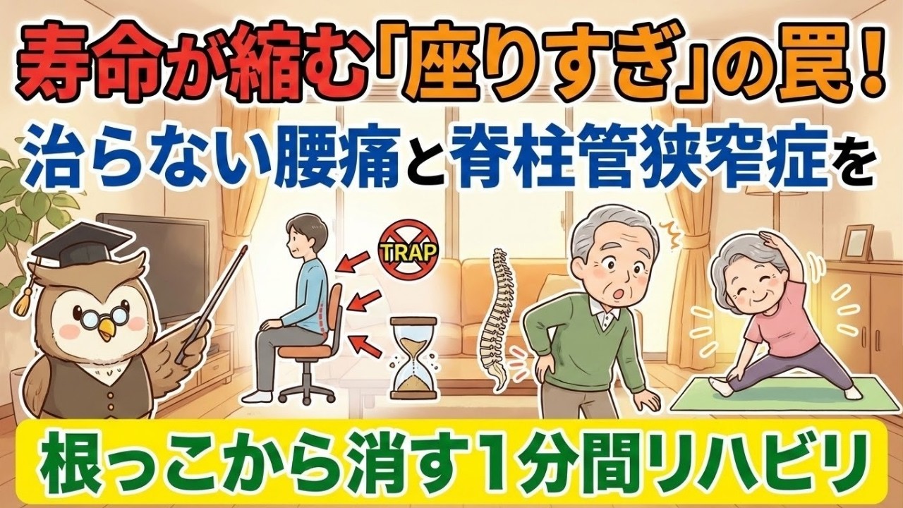 【老後のため必見】寿命が縮む「座りすぎ」の罠！治らない腰痛と脊柱管狭窄症を根っこから消す1分間リハビリ