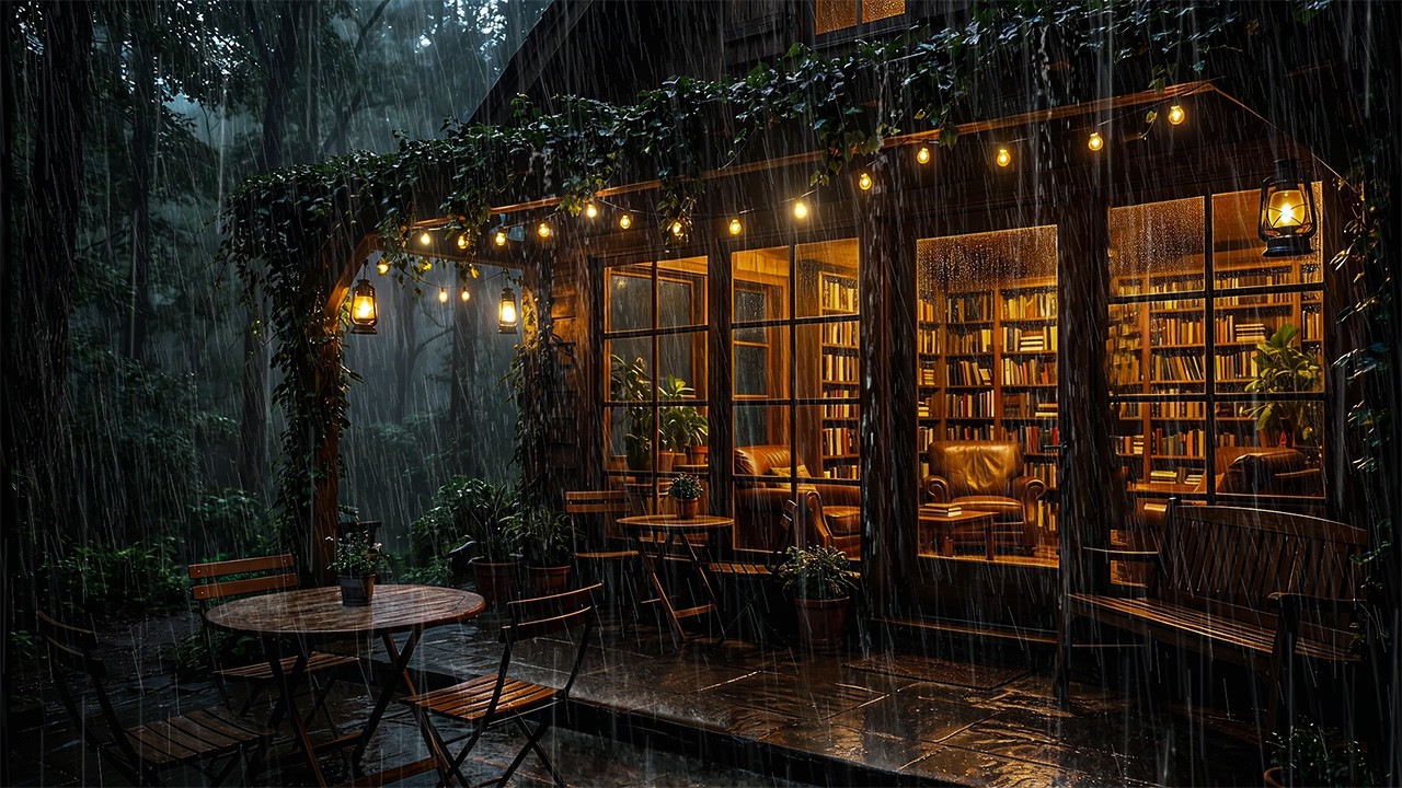 Heavy Rain & Golden Lights at a Cozy Wooden Cabin | Deep Sleep Ambience