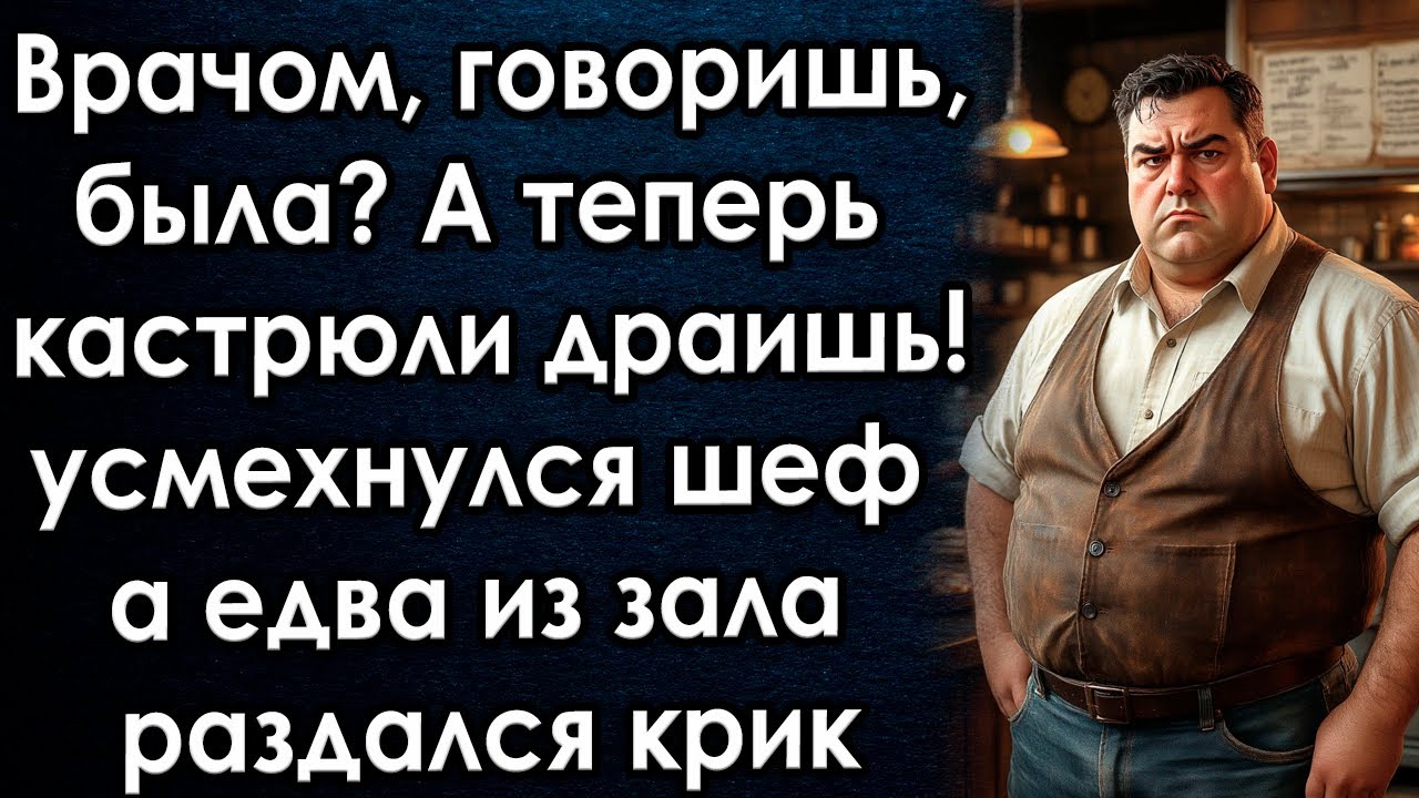 Врачом, говоришь, была? А теперь кастрюли драишь. сказал шеф, а едва из зала раздался крик