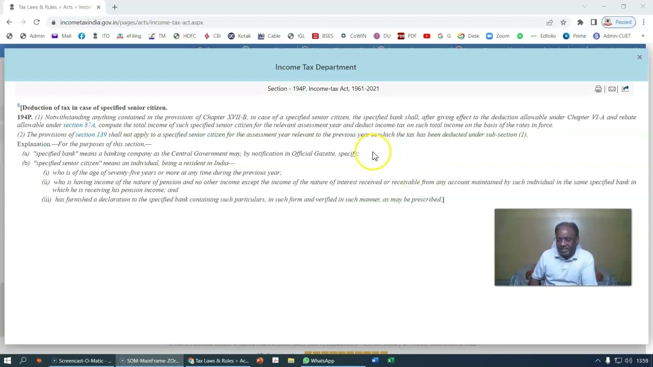 Section 194P: Specified Senior Citizen (75 yrs or more) exempted from Filing ITR of FY 2021-22 if ??
