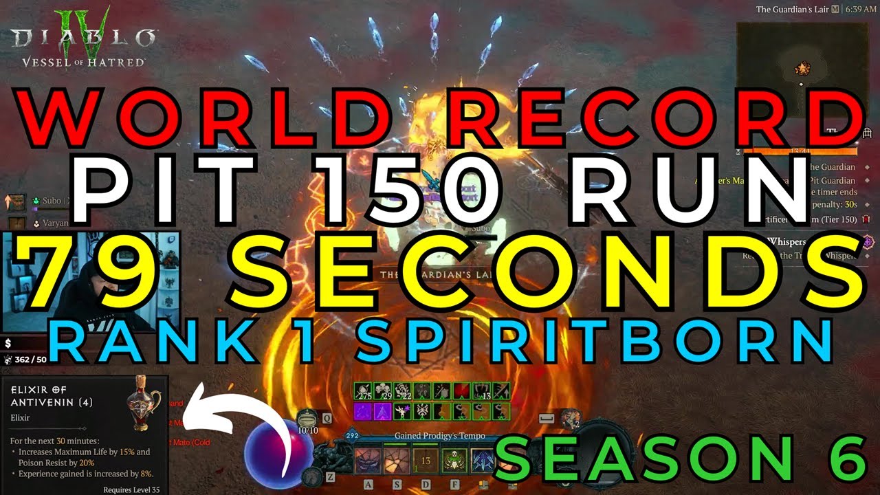WORLD RECORD 79 SECOND PIT 150 RUN RANK 1 SPIRITBORN Diablo 4 Vessel of Hatred