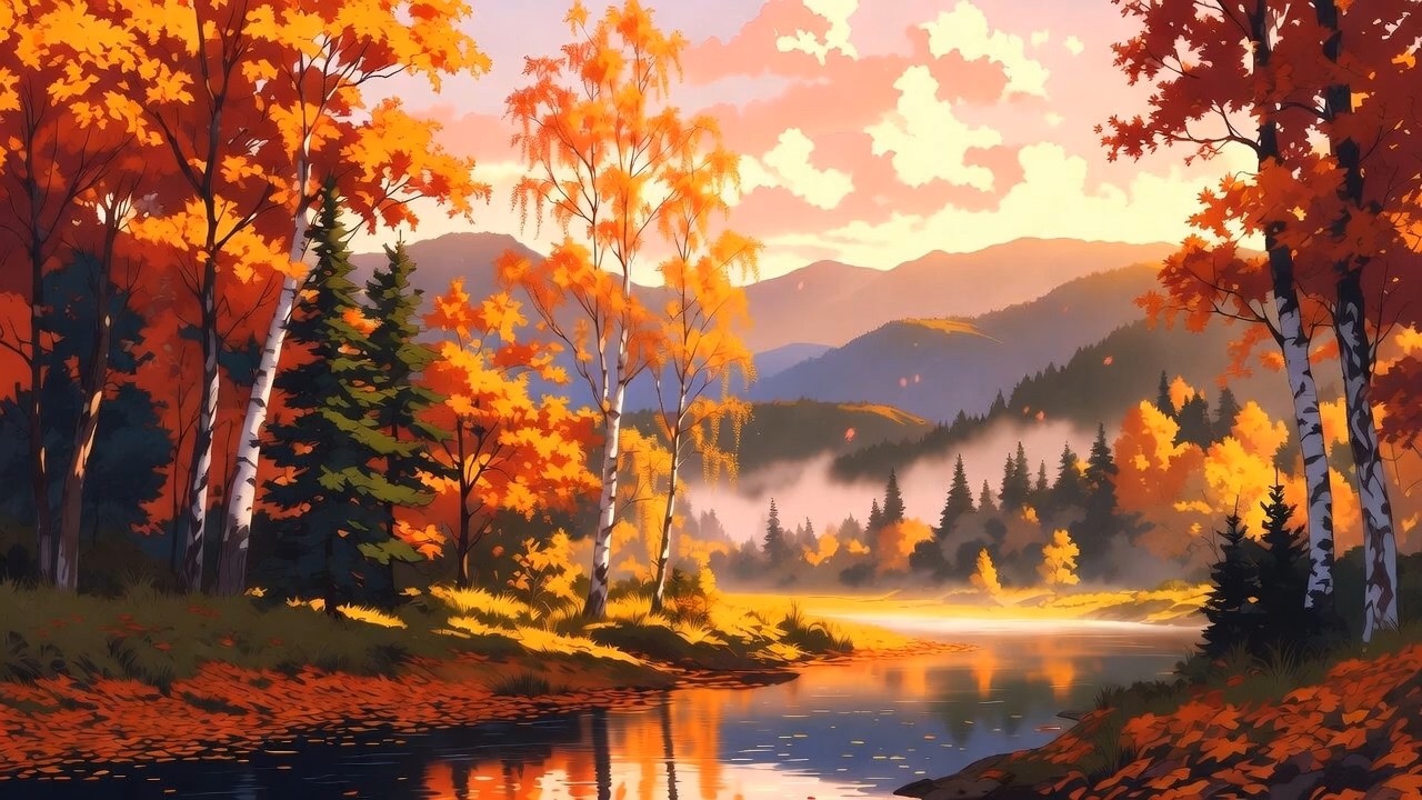 🌲🔴 The Forest Awakens in Red | Soothing AI Music for Stress Relief & Meditation