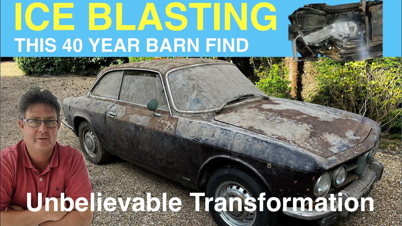 Dry ice blasting - cleaning this rare Alfa Romeo after 40 years sat in a barn - transformation