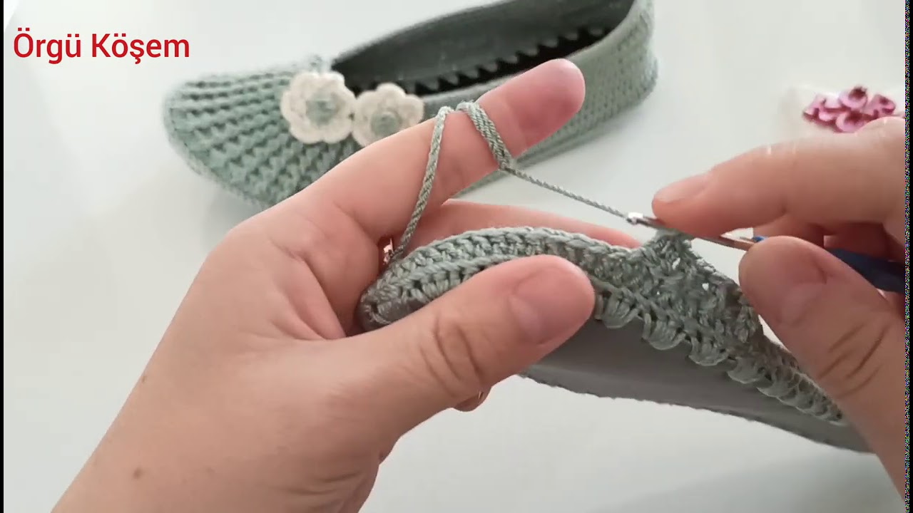 #örgüköşem #crochet#pinterest KEÇE TABAN ÜZERİNE LASTİK MODEL YAPIMI ( YENİ)