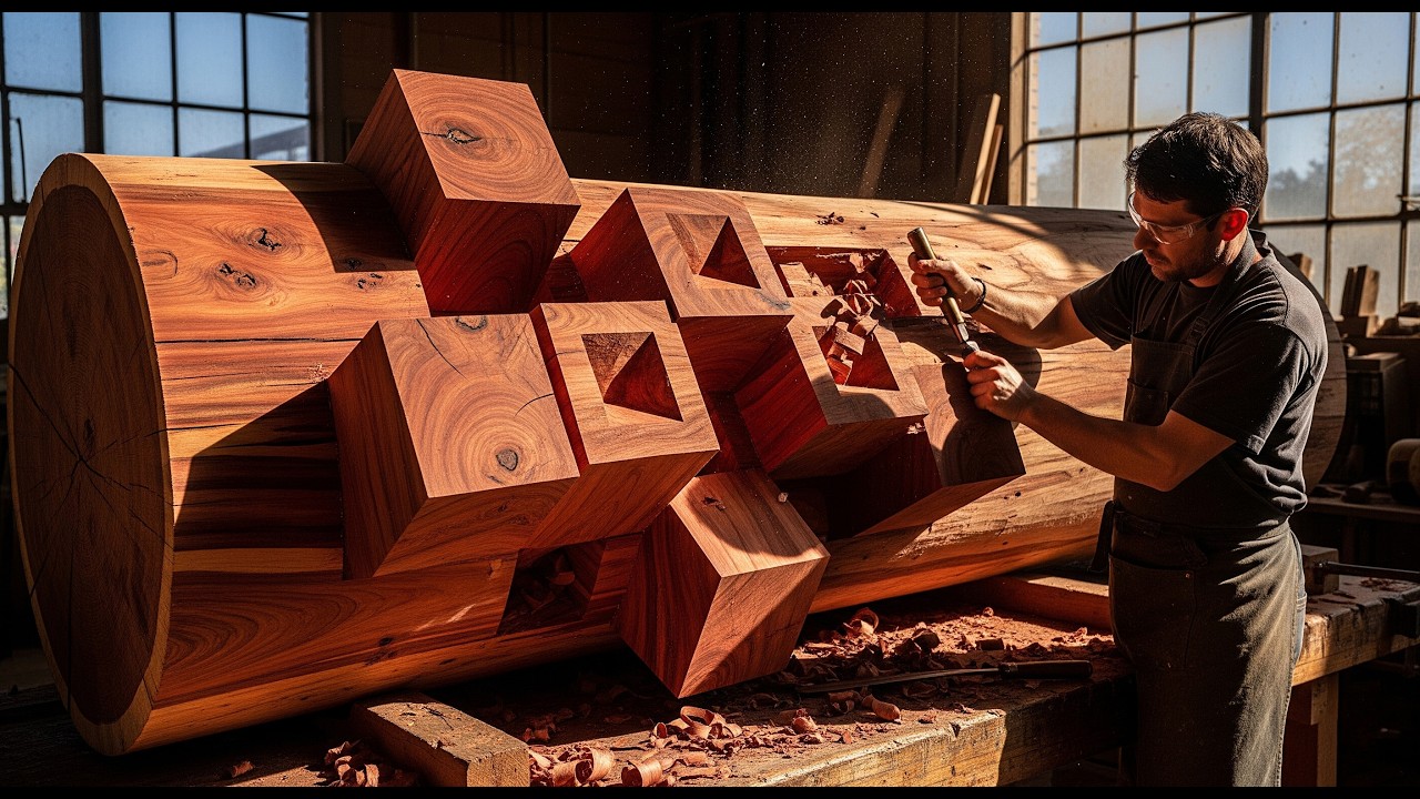 Turning Raw Logs to a Spectacular Work of Art | The Young Genius Guy Show His Tallent