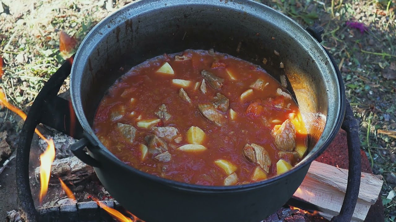 Making a delicious Romanian Pork Stew Recipe over fire - Cooking with Grandma ep.1 (asmr cooking)