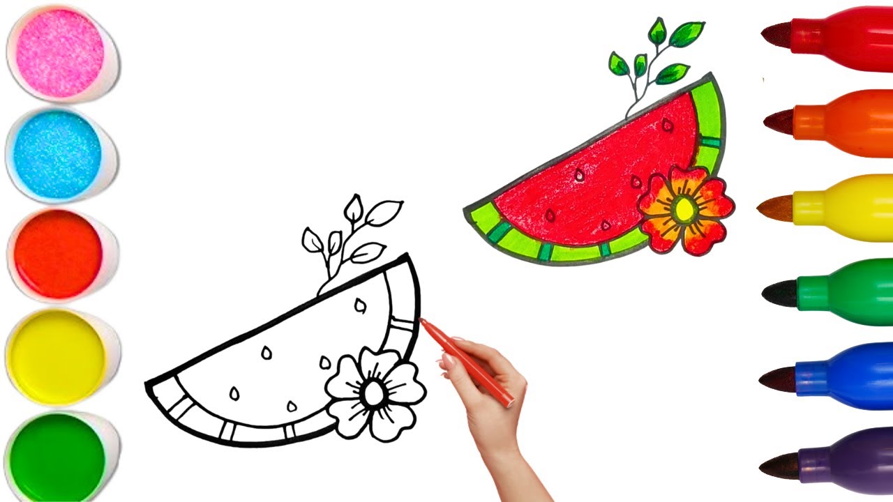 How To Draw cute Watermelon Drawing, Painting & Coloring For Kids and Toddlers_🌈🎨