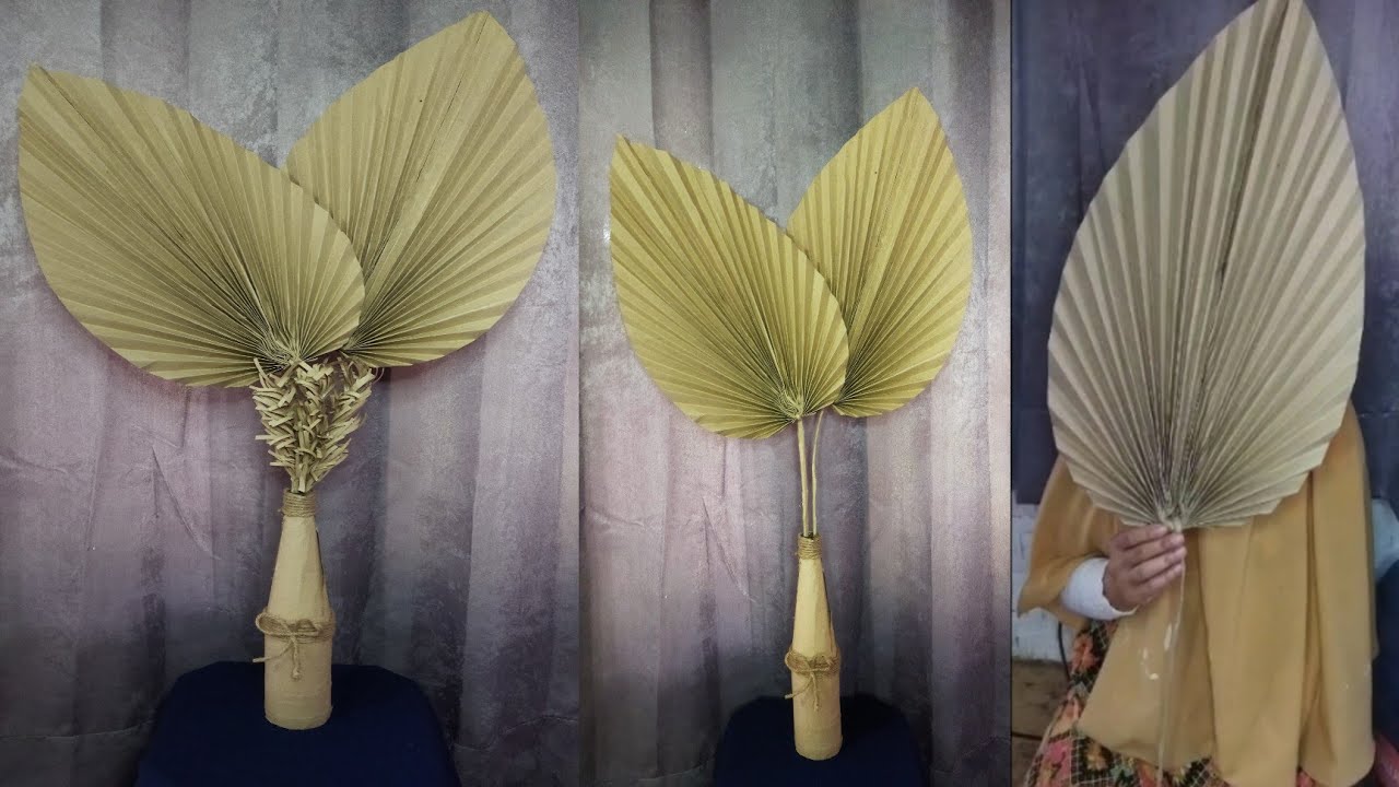 MEMBUAT DAUN PALEM UKURAN BESAR DARI KERTAS NASI || hiasan dekorasi ruangan palm kering