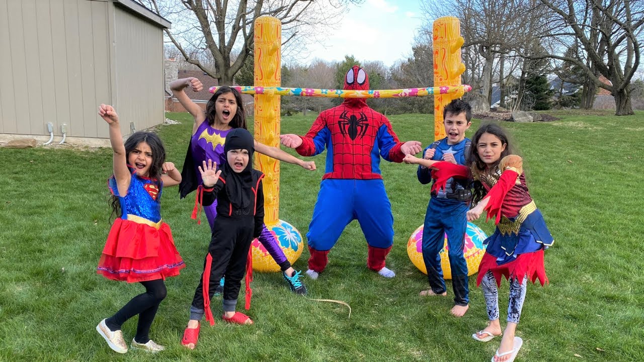 Superheroes Play Limbo Game challenge- family fun Activities