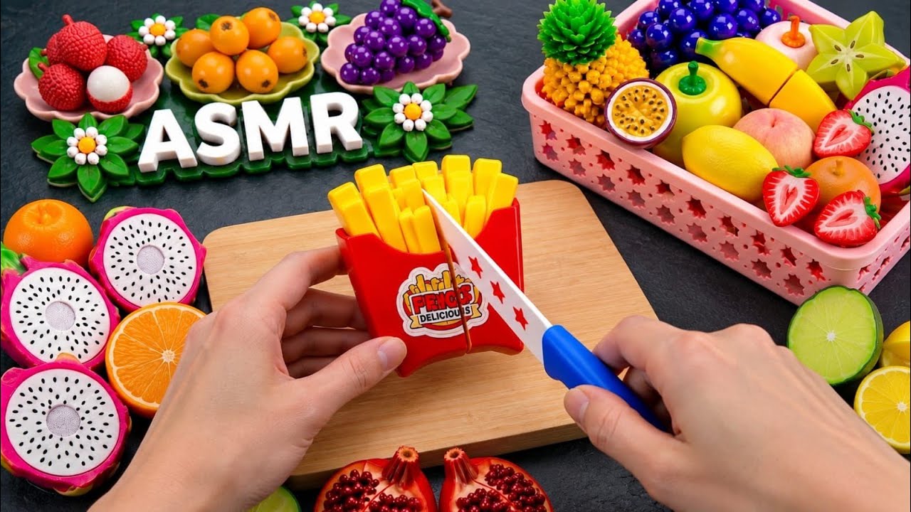 Serene Fruit Slicing Sounds 🍒🍊🐟🍎🍇🍉