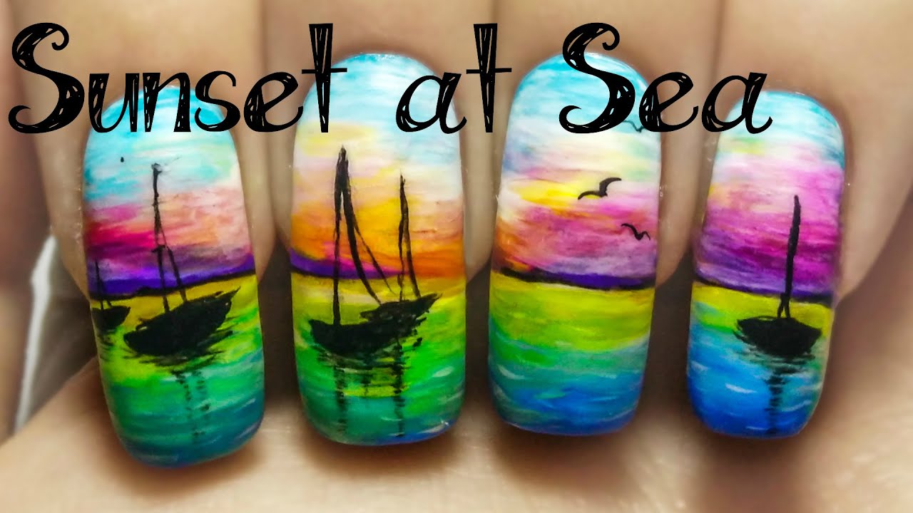 Sunset at Sea ⎮ Freehand Nail Art Tutorial