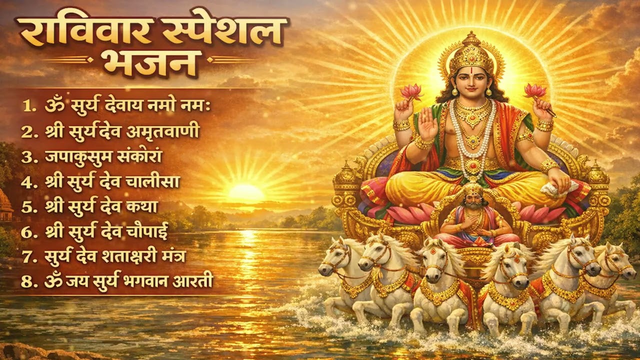 रविवार भक्ति भजन : ॐ सूर्य देवाय नमो नमः, जपाकुसुम संकाशं, सूर्य देव अमृतवाणी, सूर्य चालीसा व आरती