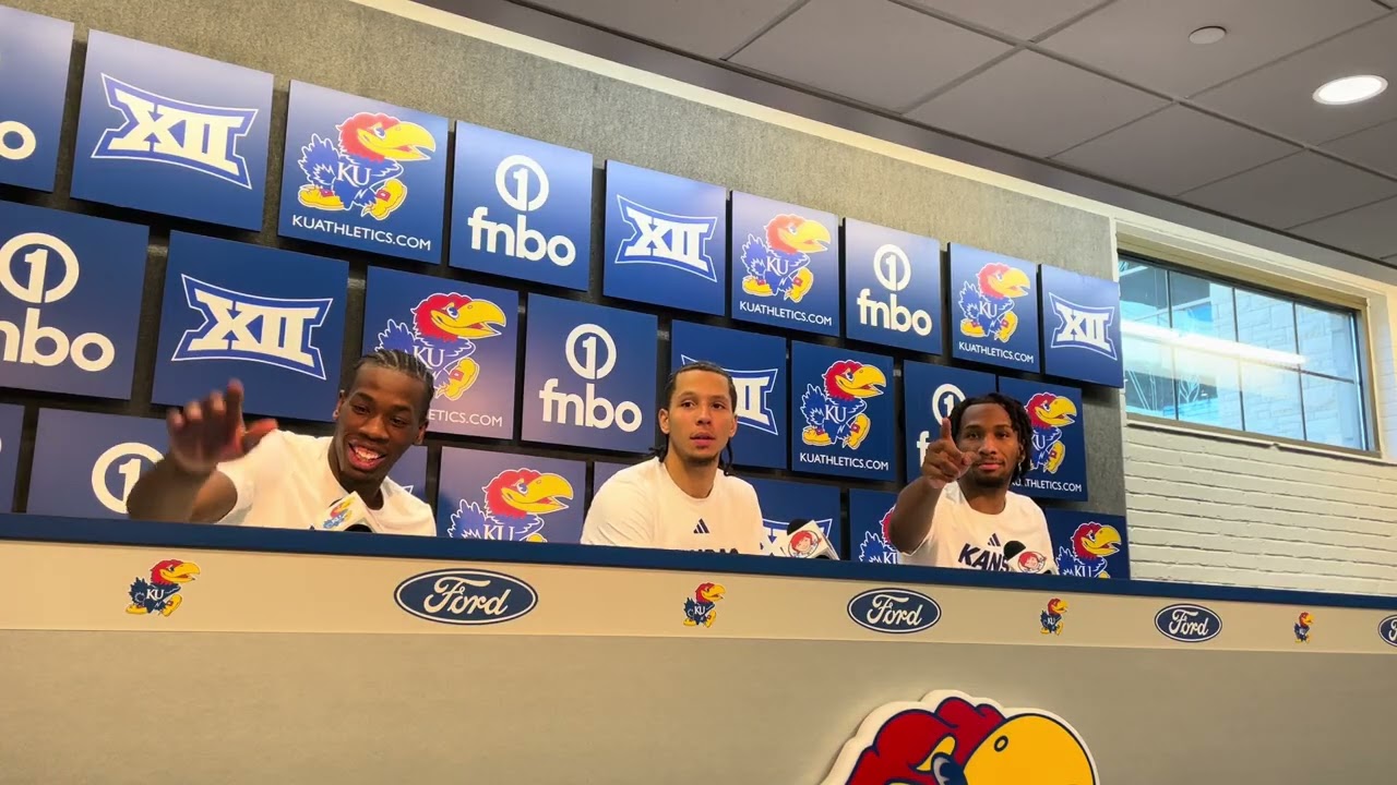 Melvin Council, Tre White and Darryn Peterson after KU’s win over K-State