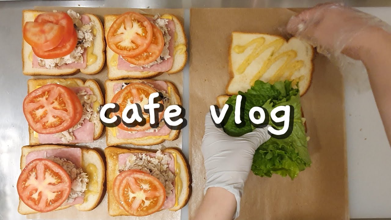 cafe vlog/ 크랜베리치킨 샌드위치만 만드는 영상 / 크랜베리치킨 샌드위치 레시피 / 단체 샌드위치 주문 만들기 / 샌드위치 포장법 천천히