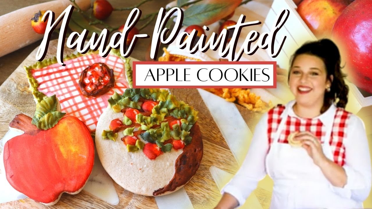 Hand Painted Watercolor Sugar Cookies -Apples, Apple Tree, and Gingham Painted Cookies