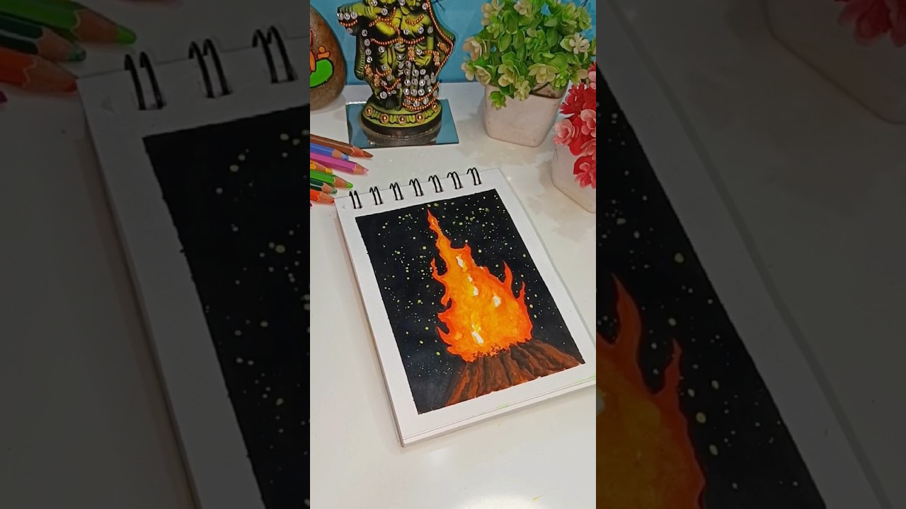 Holika dahan drawing 🔥Holi special #shorts #holikadahan #holi2025 #drawing #watercolor #artist #holi