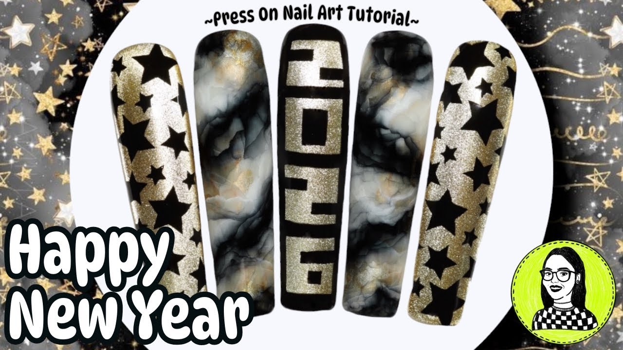 NEW YEAR 2026 nail stamping & alcohol ink marble nails ⭐︎PRESS ON NAIL ART TUTORIAL⭐︎
