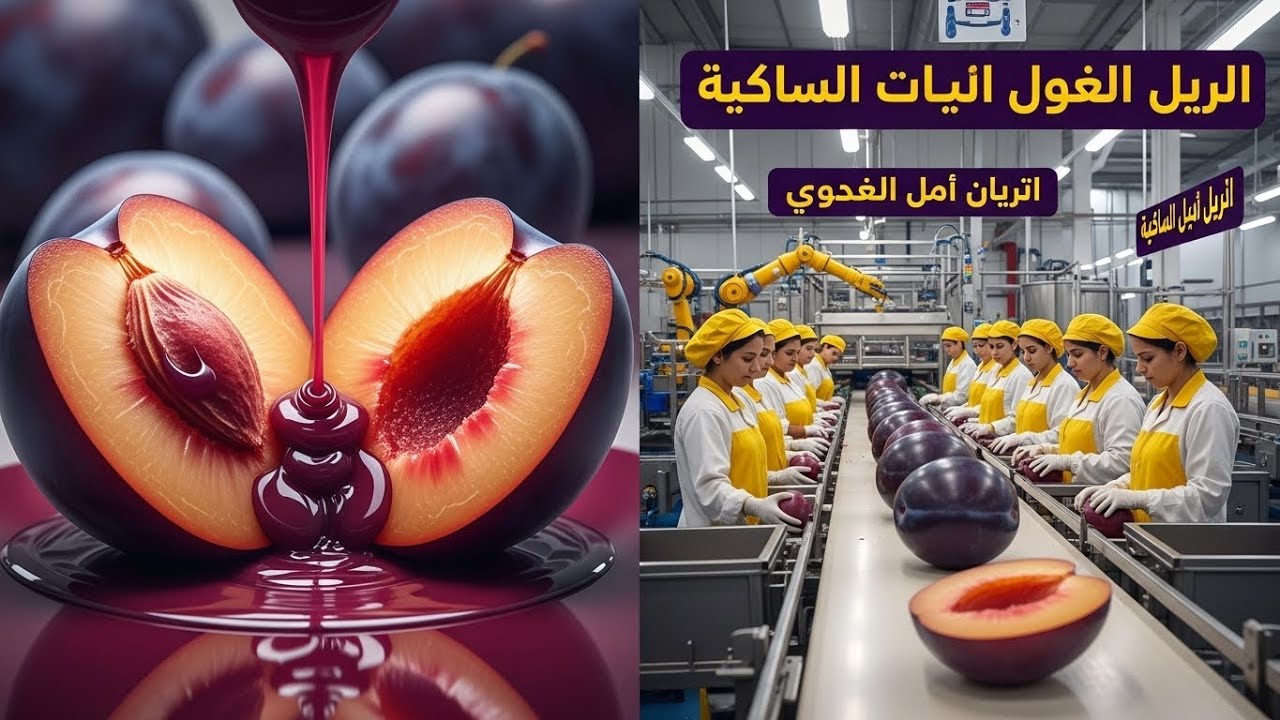من فاكهة البرقوق الطازجة إلى العصير الجاهز — مشاهد من داخل المصنع | عصير البرقوق نقي 100%