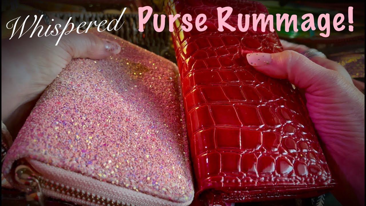 ASMR Purse Rummage~Close Up~Fast Paced! (Whispered with gum chewing version) Christmas to Vinyl Bag!